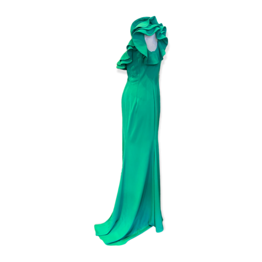 JOVANI One Shoulder Ruffle Gown in Green 5