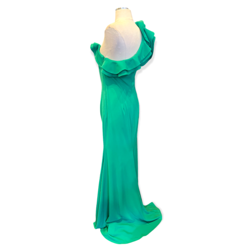 JOVANI One Shoulder Ruffle Gown in Green 4