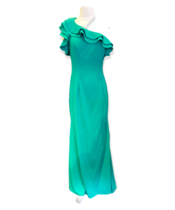 JOVANI One Shoulder Ruffle Gown in Green 6