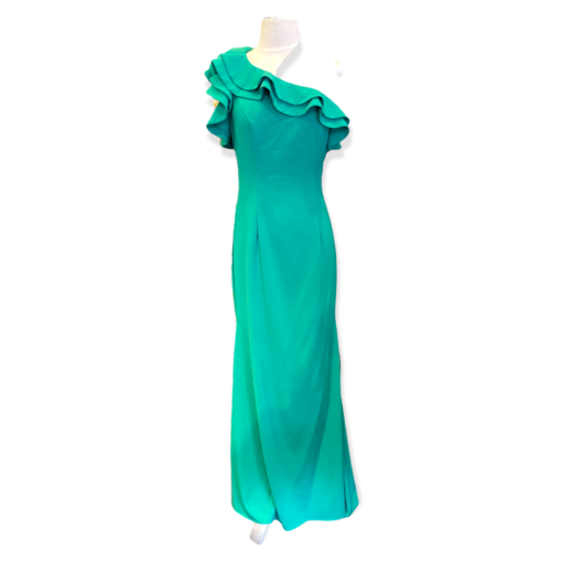 JOVANI One Shoulder Ruffle Gown in Green 2