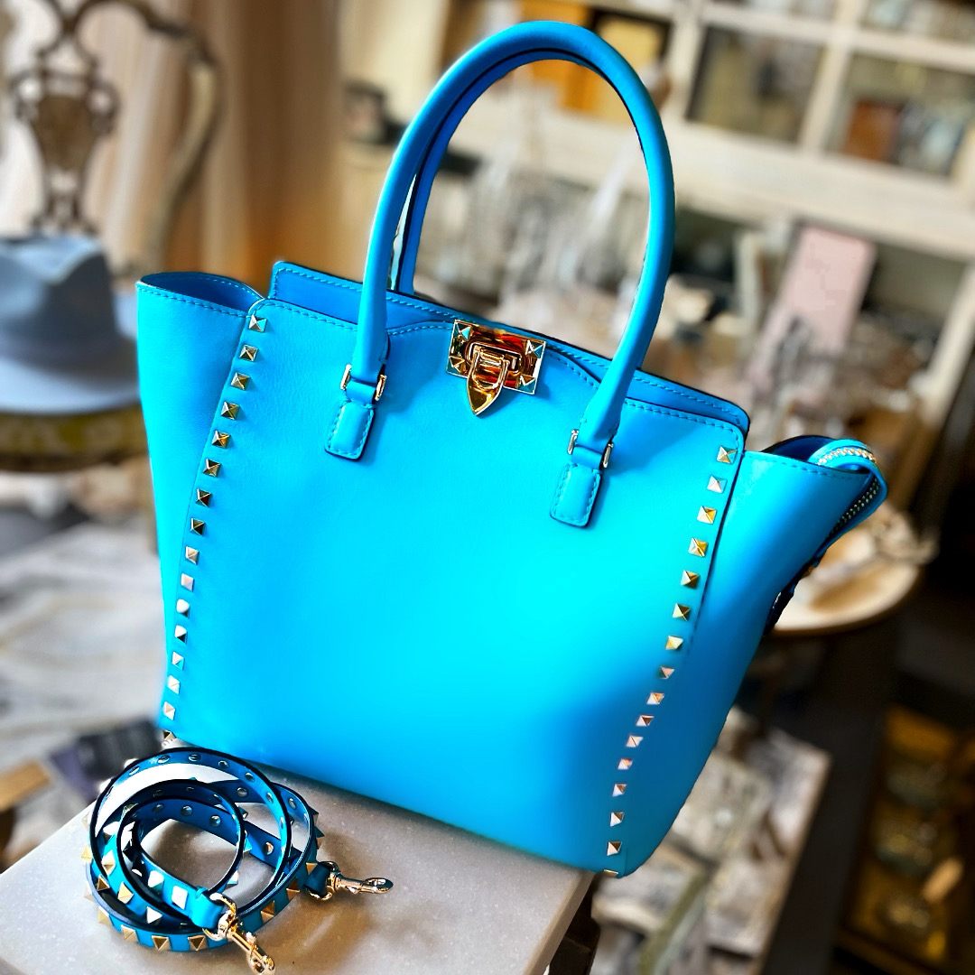 Valentino Rockstud Tote w/ Strap - Blue Totes, Handbags