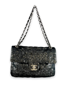 CHANEL, Bags, Chanel Sequin Flap Bag Silver Black Grey New 0