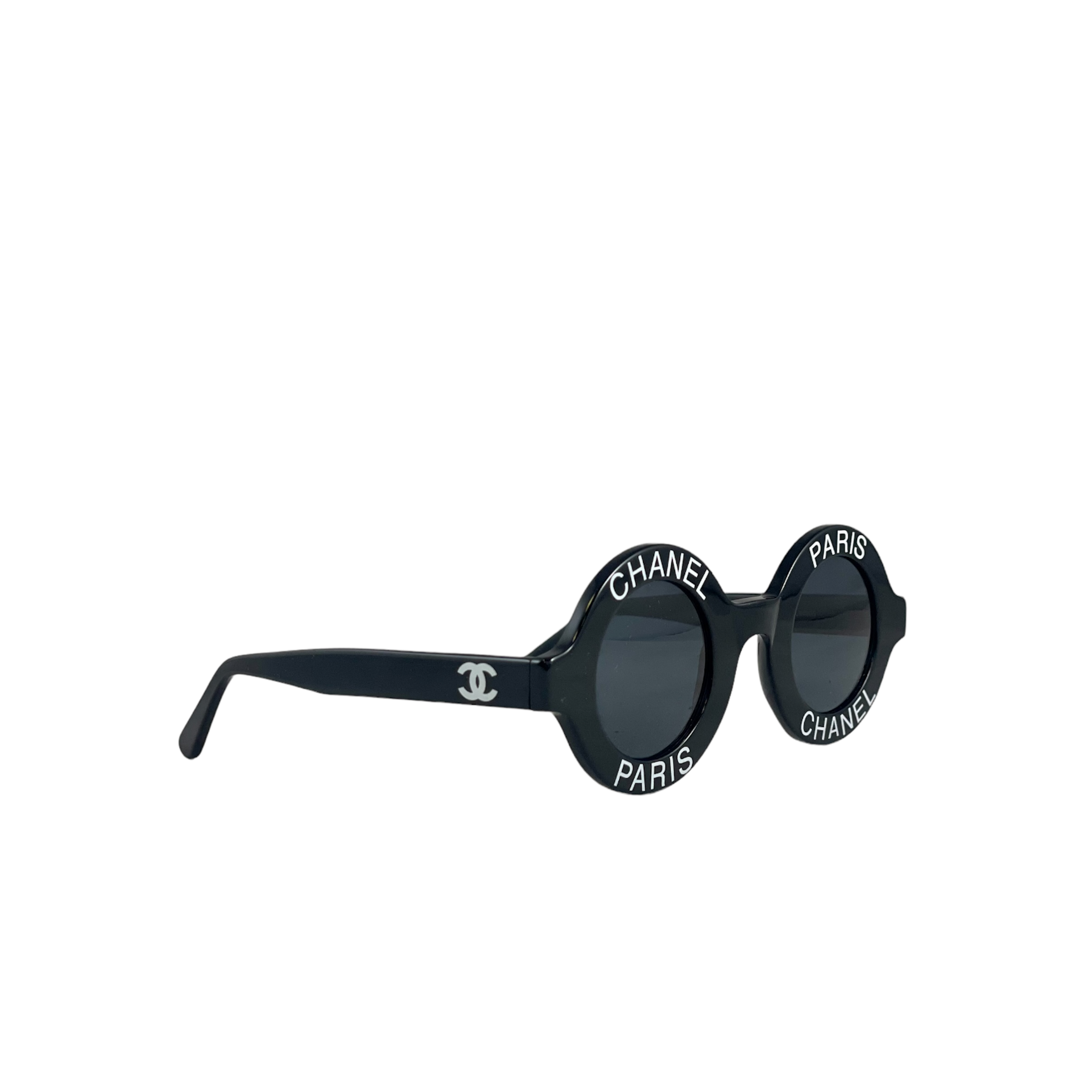 chanel black round sunglasses