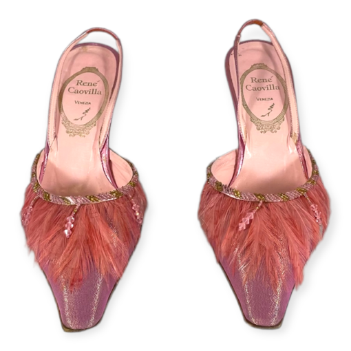 RENE CAOVILLA Feather Sandals in Pink 2