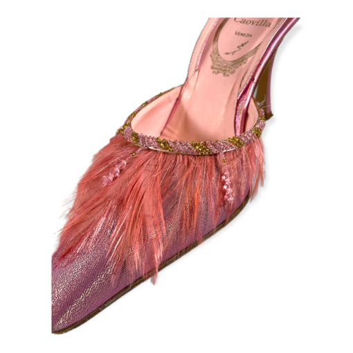 RENE CAOVILLA Feather Sandals in Pink 5