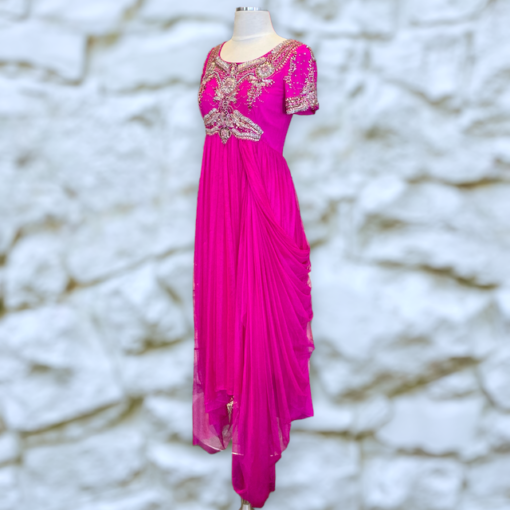 MARCHESA NOTTE Beaded Tulle Gown in Fuchsia 1