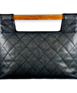 CHANEL Wood Handle Handbag in Black Caviar 14