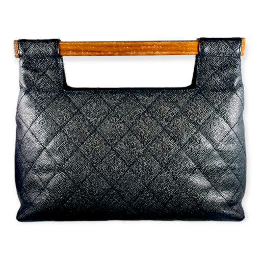 CHANEL Wood Handle Handbag in Black Caviar 5