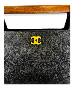 CHANEL Wood Handle Handbag in Black Caviar 17