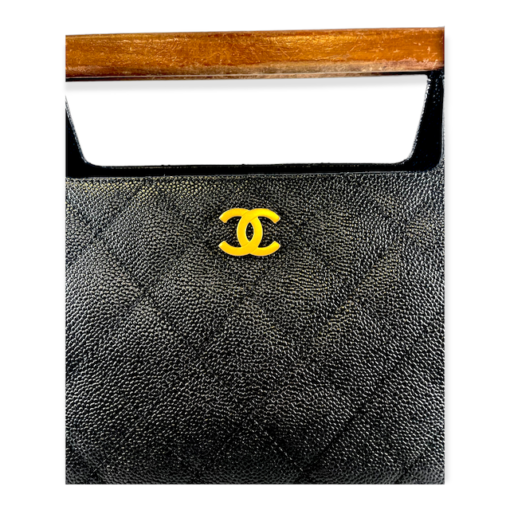 CHANEL Wood Handle Handbag in Black Caviar 8