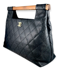 CHANEL Wood Handle Handbag in Black Caviar 13