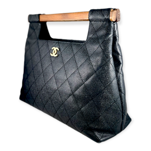 CHANEL Wood Handle Handbag in Black Caviar 4
