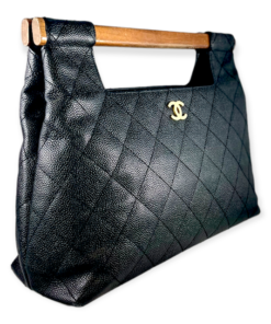 CHANEL Wood Handle Handbag in Black Caviar 12