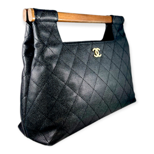 CHANEL Wood Handle Handbag in Black Caviar 3