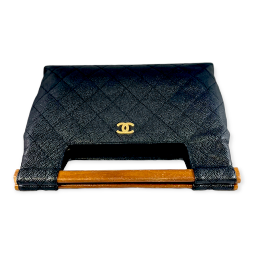 CHANEL Wood Handle Handbag in Black Caviar 7