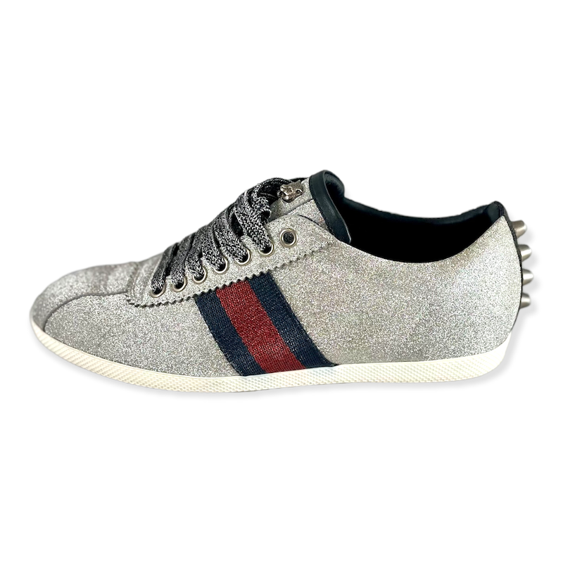 GUCCI Glitter Web Sneakers in Silver - More Than You Can Imagine