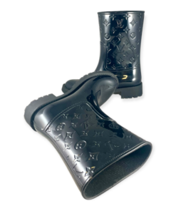 Louis Vuitton Rubber Embossed Monogram Drops Flat Half Boots 37 Black