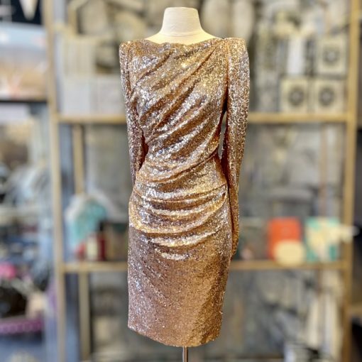 TALBOT RUNHOF Sequin Dress in Gold 1
