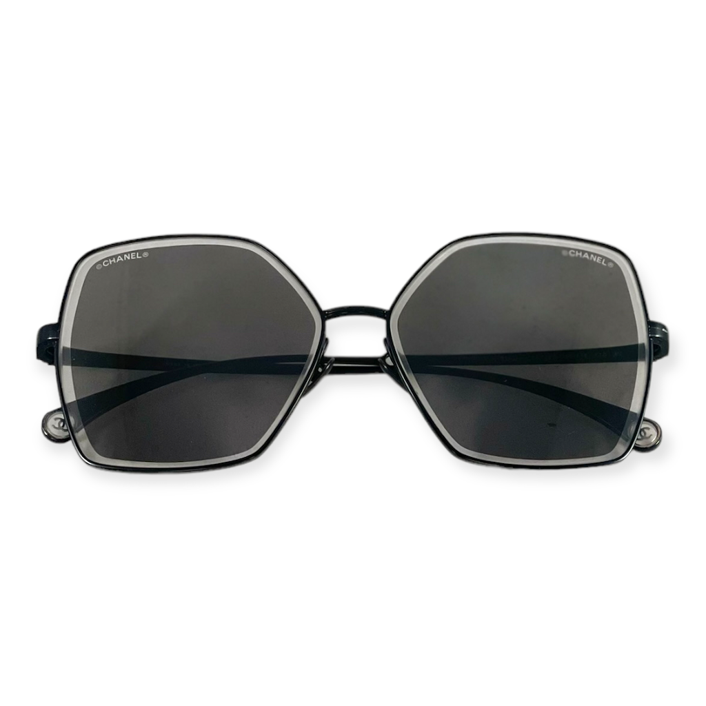 1pc Women's Black Metal Oversized Square Frame Sunglasses With Chain Decor  For Fashion & Vacation