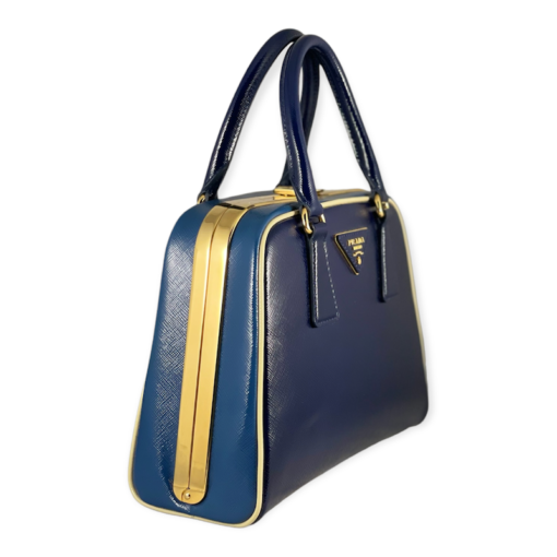 PRADA Zaffiano Vernice Top Handle Bag in Blue 4