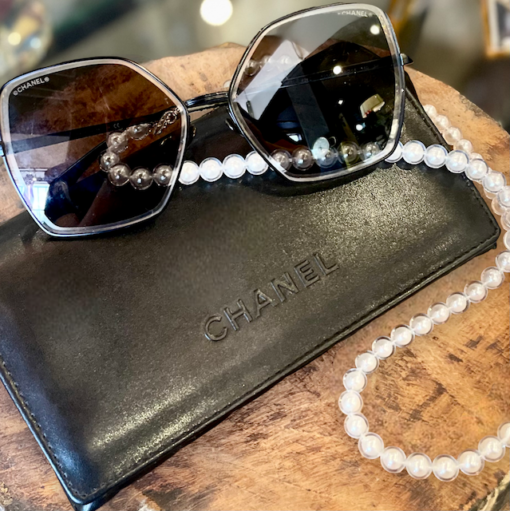 CHANEL Butterfly Sunglasses & Pearl Chain 2