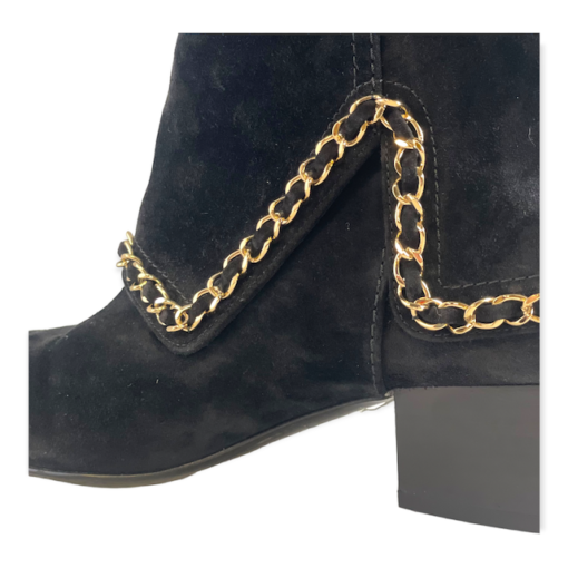 CHANEL Suede Chain Booties in Black 7
