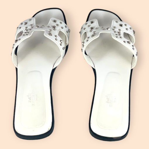 HERMES Oran Studded Sandal in White 5