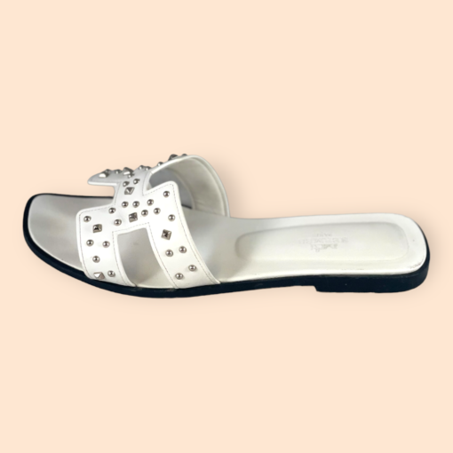 HERMES Oran Studded Sandal in White 3