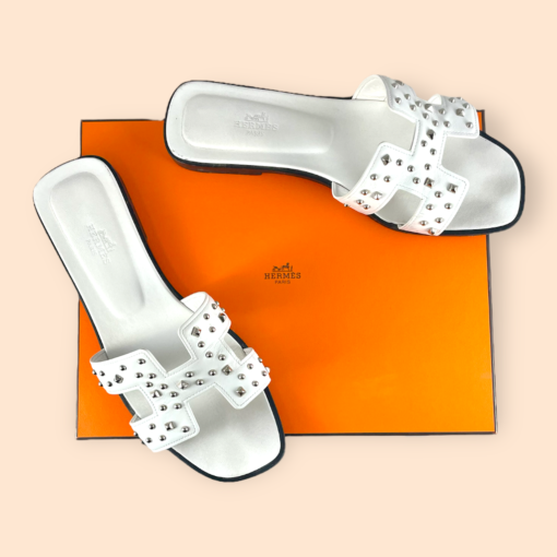 HERMES Oran Studded Sandal in White 1