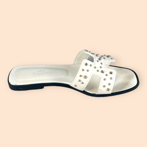HERMES Oran Studded Sandal in White 4