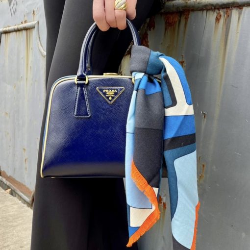 PRADA Zaffiano Vernice Top Handle Bag in Blue 1