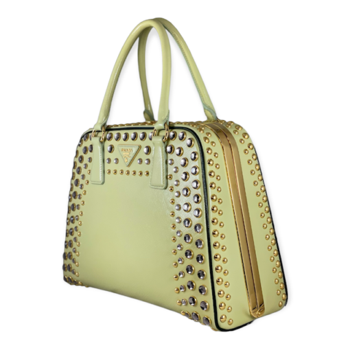 PRADA Studded Top Handle Bag in Lime 2