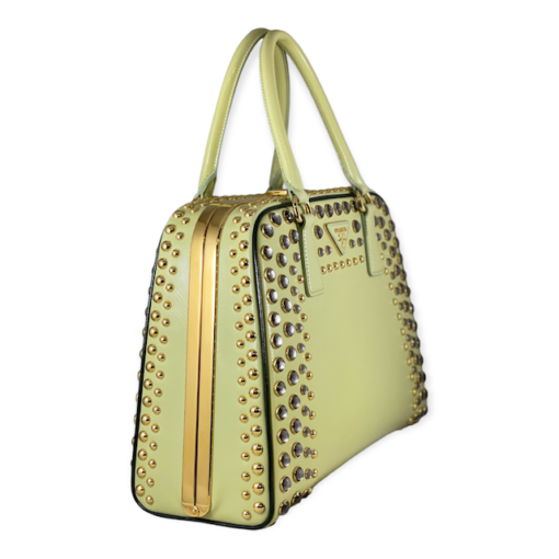 PRADA Studded Top Handle Bag in Lime 3