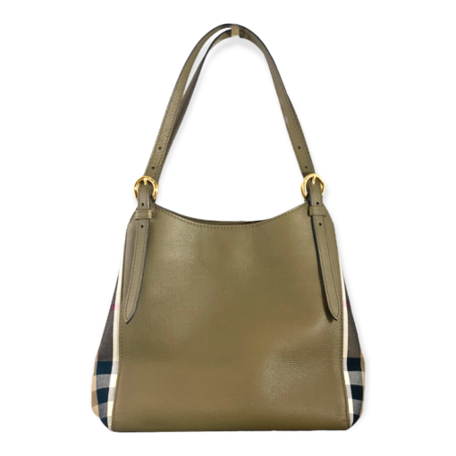 BURBERRY Leather Check Tote in Olive 5