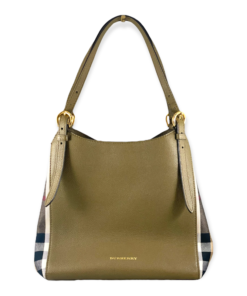 BURBERRY Leather Check Tote in Olive 10
