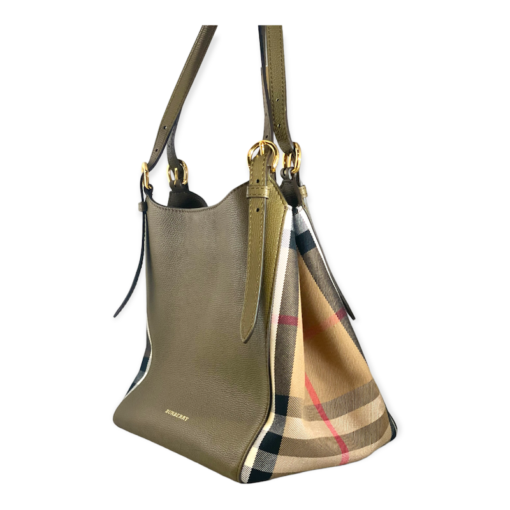BURBERRY Leather Check Tote in Olive 3