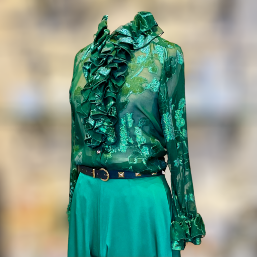 ANNA SUI Ruffle Blouse in Green 1