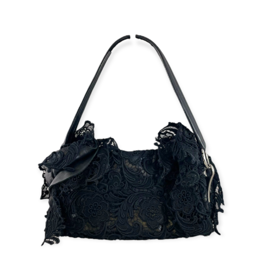 PRADA Crochet Ruffle Handbag in Black 4