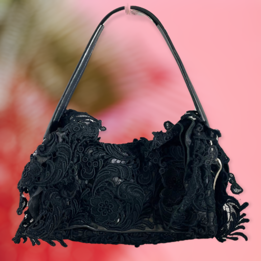 PRADA Crochet Ruffle Handbag in Black 1