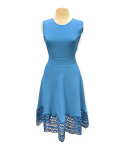 Lela Rose Crochet Hem Knit Dress in Blue 9