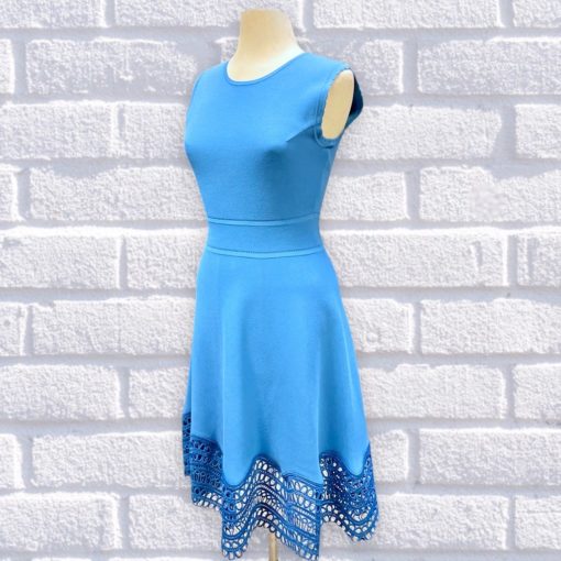 Lela Rose Crochet Hem Knit Dress in Blue
