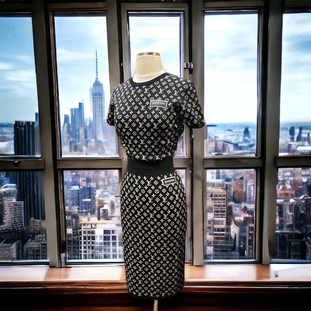 Louis Vuitton Jacquard Knit Monogram Top + Skirt Set
