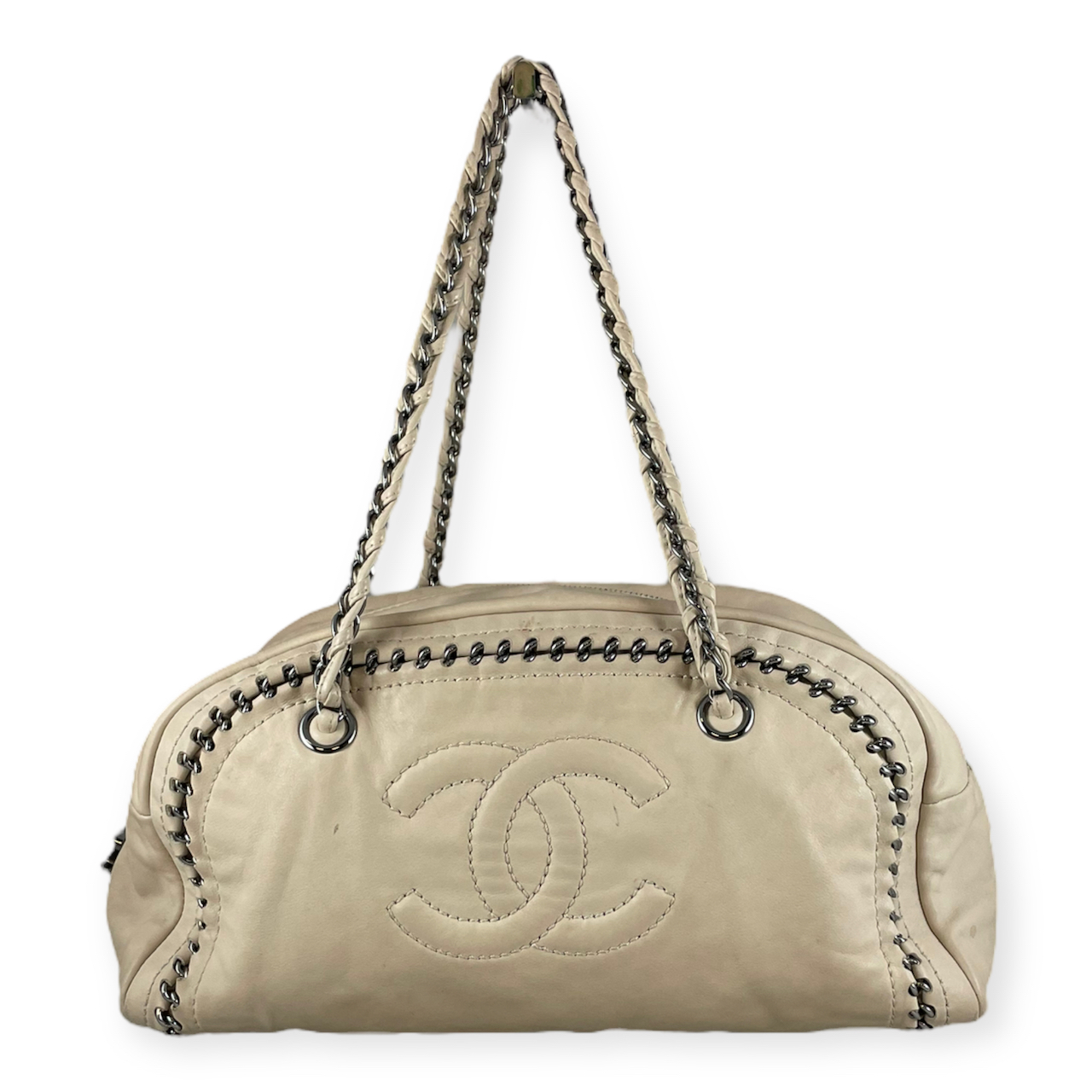 Chanel Metallic Gold Leather Medium Chain Trim Luxe Ligne Bowler Bag Chanel