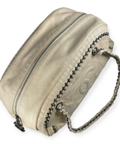 CHANEL Ivory Patent Leather Luxe Ligne Chain Bowling Bag