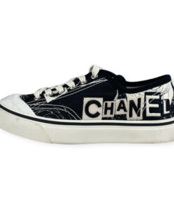 Chanel Logo Graffiti Sneakers in Black White  7