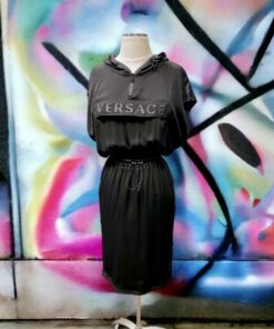 Size 40 | Versace Logo Hooded Dress in Black