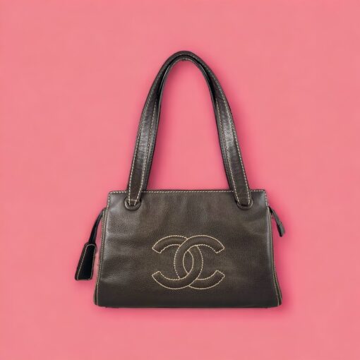 Chanel Contrast Stitch Shoulder Bag in Brown