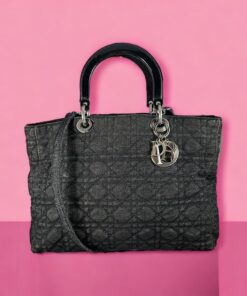 Dior Cannage Quilted Lady Dior Bag in Black Denim