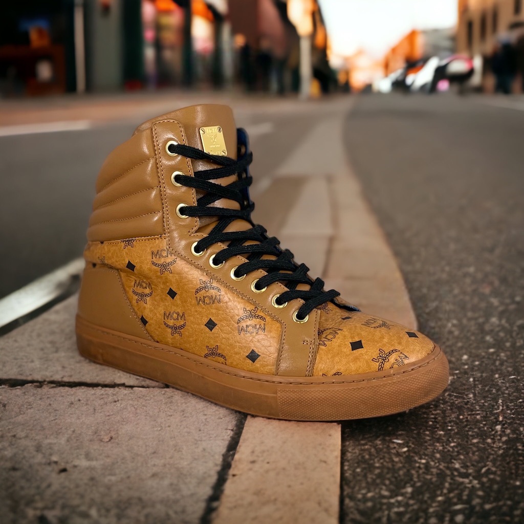 MCM Visetos High Top Sneakers in Honey | MTYCI