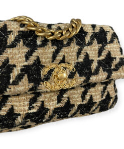 Chanel 19 Houndstooth Beige Tweed Flap Bag 13